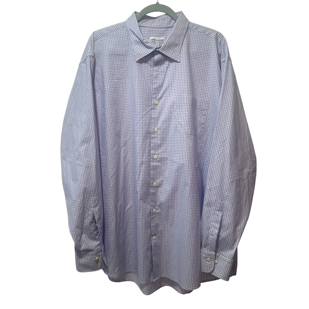 Peter Millar Button Down Shirt XXL Blue Purple Gingham Preppy Classic Luxury